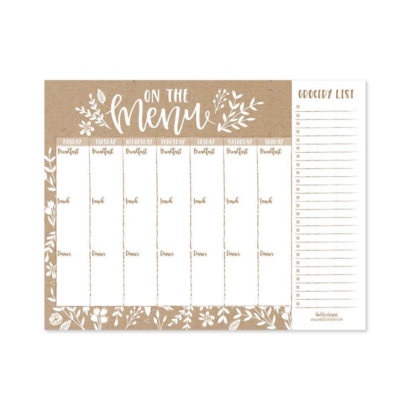 Hadley Designs Rustic Weekly Meal Planning Calendar Grocery Shopping List Magnet Pad for Fridge, Magnetic Family Pantry Food Menu Board Organizer, Week Diet Prep Planner Tools Refrigerator What to Eat Dinner Notepad - Image 1